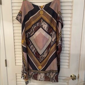 Regina Schrecker Geometric Snakeskin Chain Lightweight Fringe Kaftan Scarf